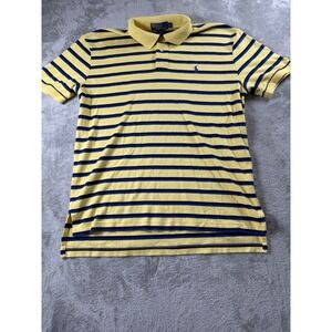 Polo Ralph Lauren Men's Polo Shirt Size L Yellow with Blue Stripe Preppy Office